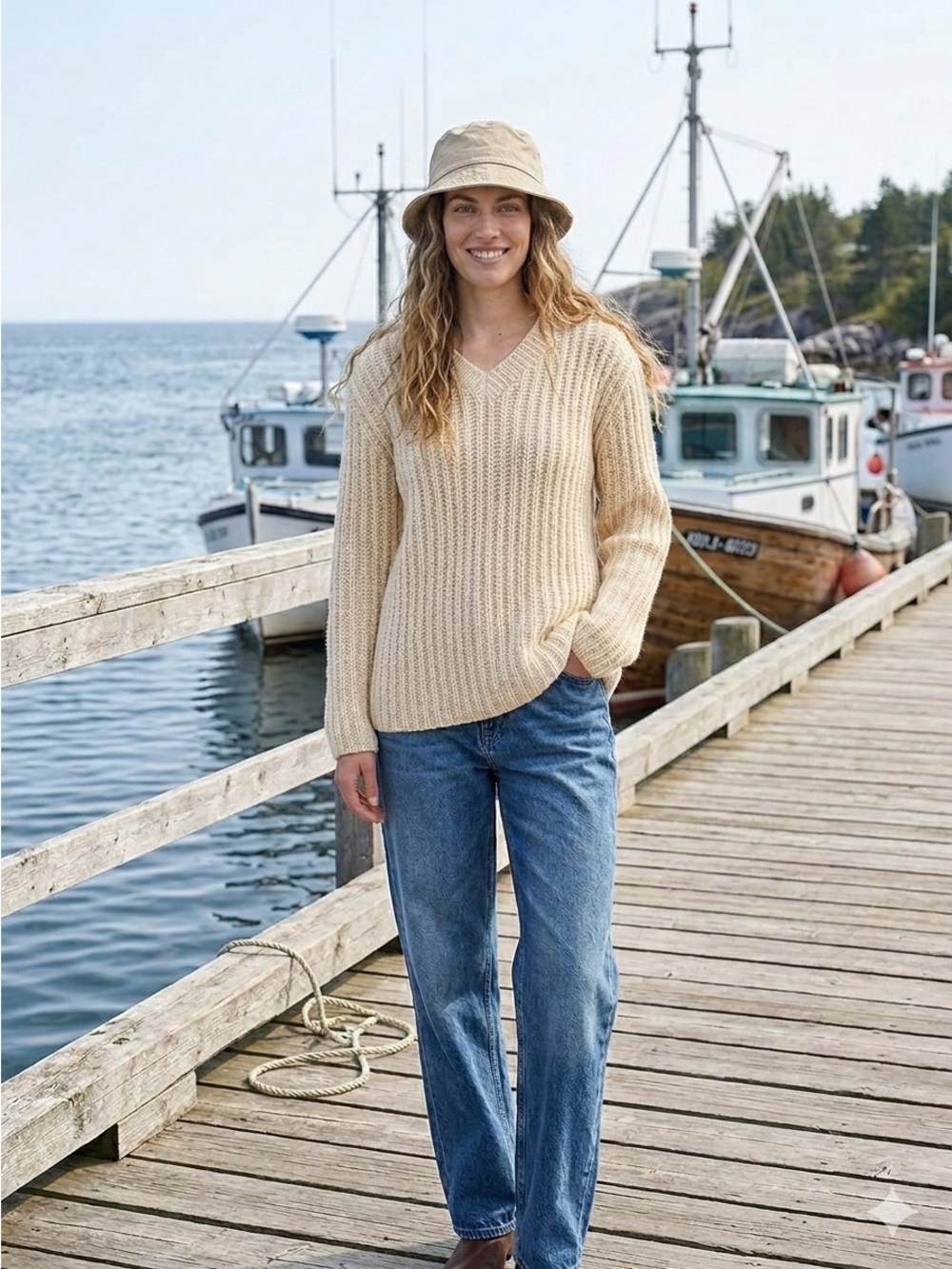 Handmade Fisherman Sweater Large 100% Acrylic Oversized Relaxed
